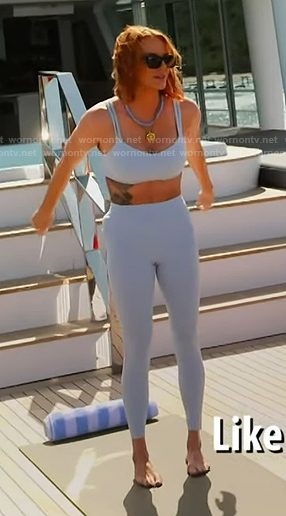 Whitney's bue sports bra and leggings on The Real Housewives of Salt Lake City