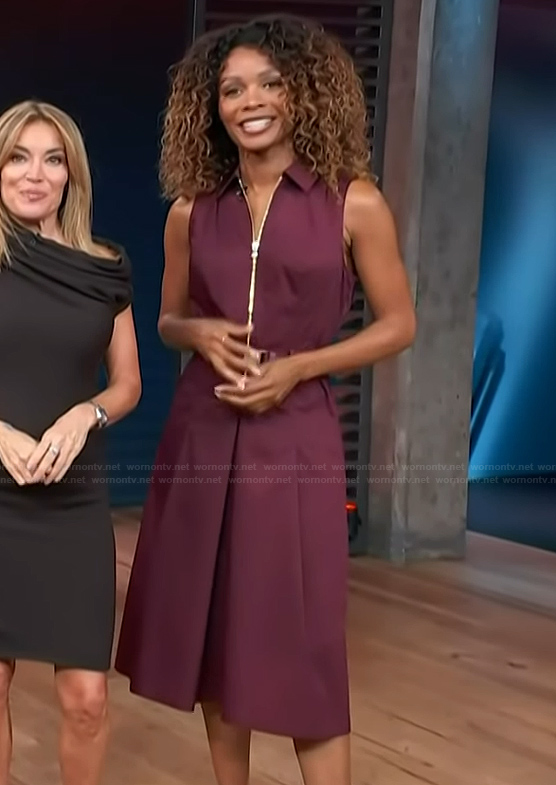 Zuri's burgundy zip front dress on Access Hollywood