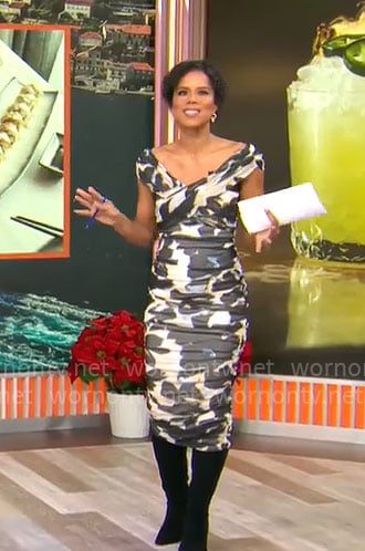 Adriana Diaz's abstract print ruched dress on CBS Mornings