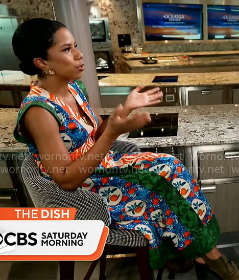 Adriana Diaz's printed v-neck dress on CBS Mornings
