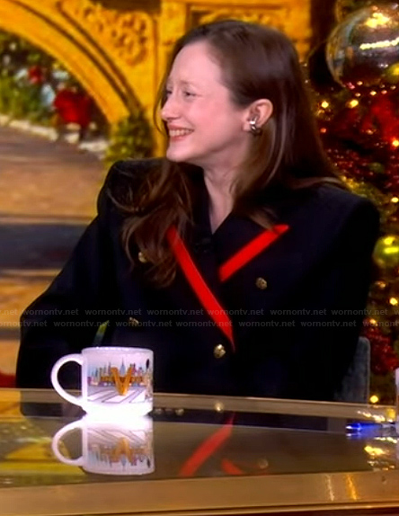 Andrea Riseborough's black contrasting suit on The View