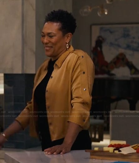 Aunty Vy's beige sleeve button blouse on Bel-Air