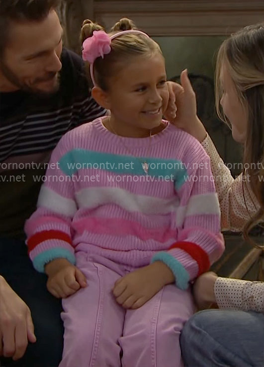 Beth's pink striped sweater on The Bold and the Beautiful
