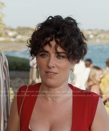 Bianca’s turquoise earrings and necklace on Emily in Paris