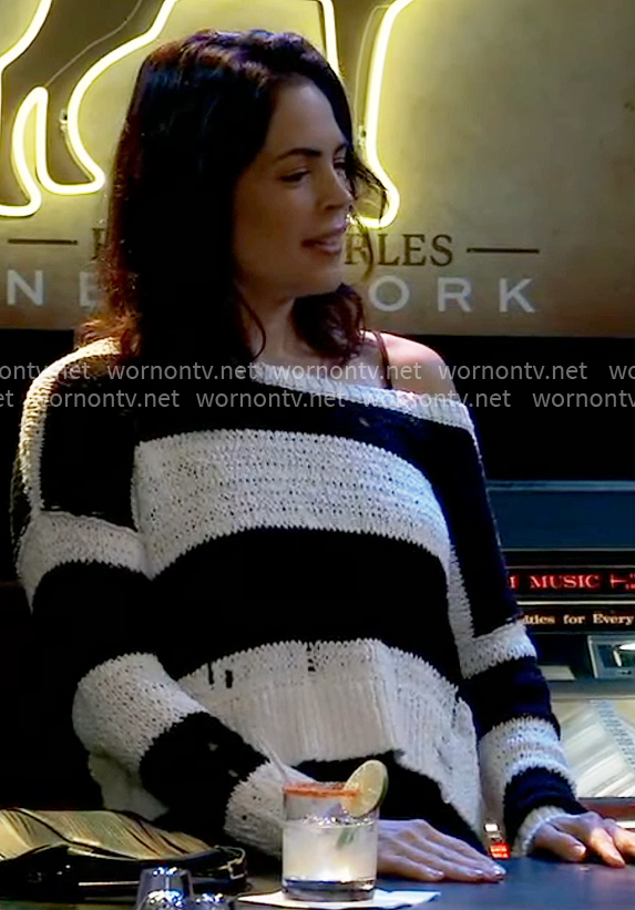 Britt's striped one-shoulder sweater on General Hospital