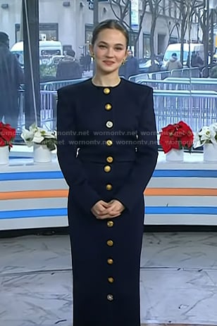 Cailee Spaeny's navy button down jacket and skirt on Today