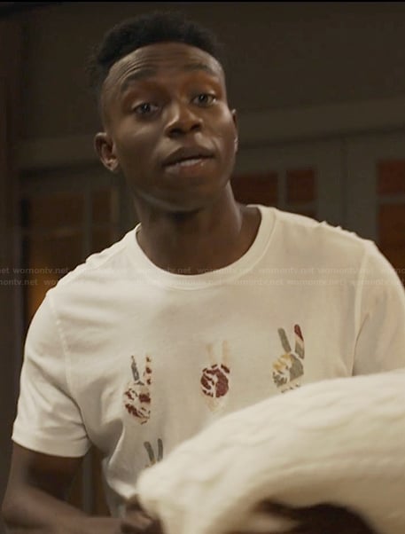 Carlton's white hand graphic tee on Bel-Air