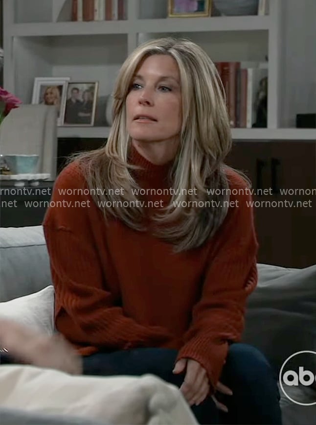 Carly's rust red sweater on General Hospital