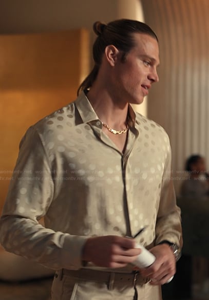 Chase Munroe's polka dot print shirt on Alls Fair