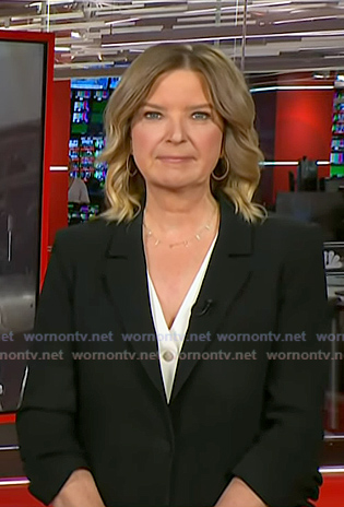 Christine Romans' black ruched sleeve blazer on Today