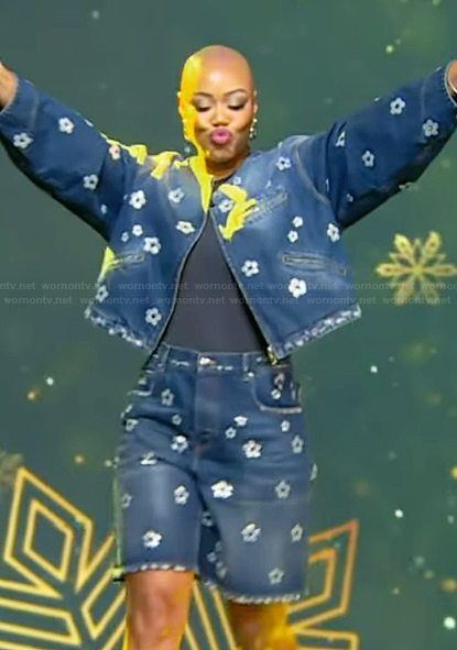 Christine Williamson's floral embellished denim jacket and shorts on Tamron Hall Show