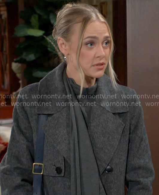 Claire's charcoal grey coat on The Young and the Restless