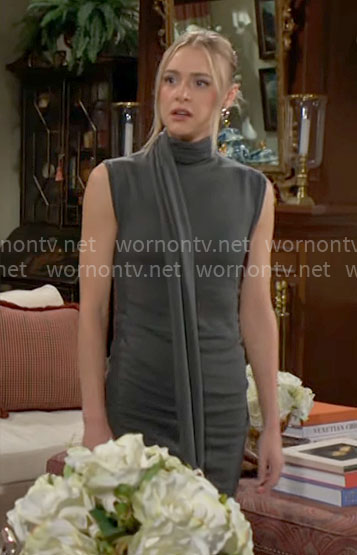 Claire's grey scarf-neck dress on The Young and the Restless
