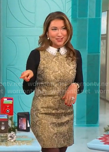 Courtney Cason's gold jacquard dress on CBS Mornings
