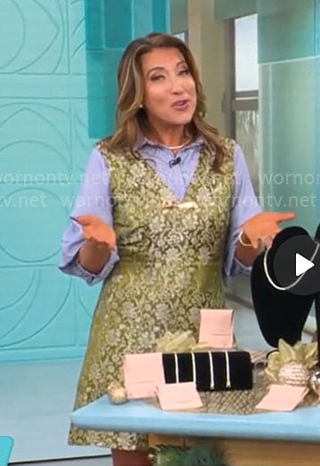 Courtney Cason's green floral jacquard dress on CBS Mornings