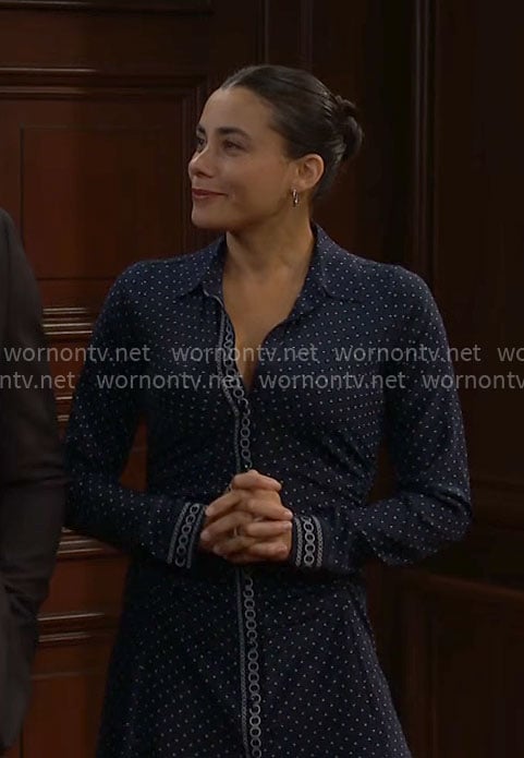 Daphne's blue polka dot shirtdress on The Bold and the Beautiful