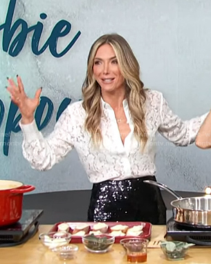 Debbie's white lace button down shirt on Access Hollywood