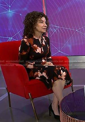 Dr. Gail Saltz's black print long sleeve dress on NBC News Daily