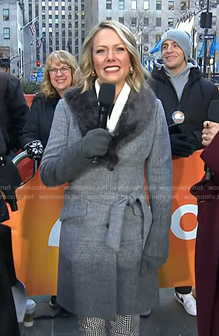 Dylan's grey coat with fur collar on Today