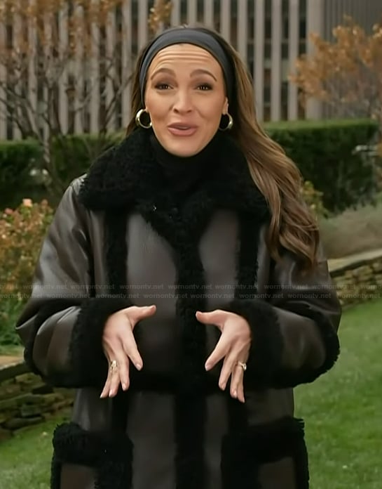 Emily's fur trim leather coat on Access Hollywood
