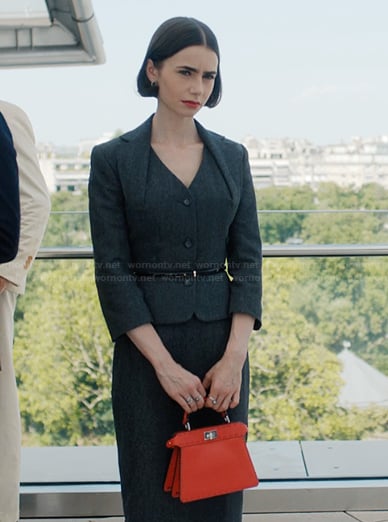 Emily's gray suit on Emily in Paris