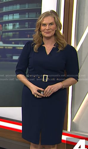 Emily's navy belted sheath dress on Today