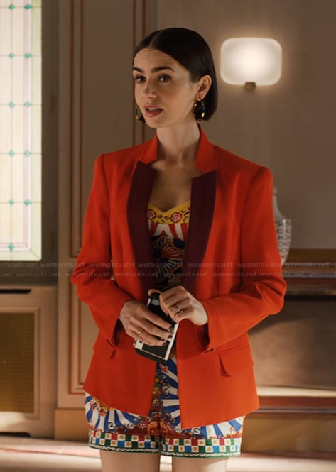 Emily's printed bustier top by Emily in Paris on Emily in Paris