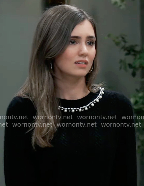 Emma's black pearl embellished sweater on General Hospital