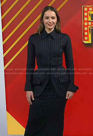Felicity Jones's pinstripe peplum jacket and skirt on Today