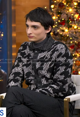 Finn Wolfhard;s grey houndstooth cardigan on Good Morning America