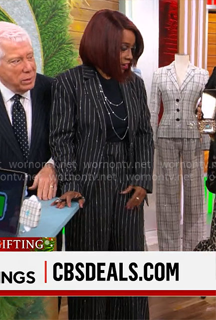 Gayle King's black pinstripe suit on CBS Mornings