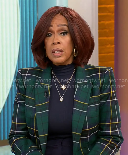Gayle King's green plaid blazer on CBS Mornings