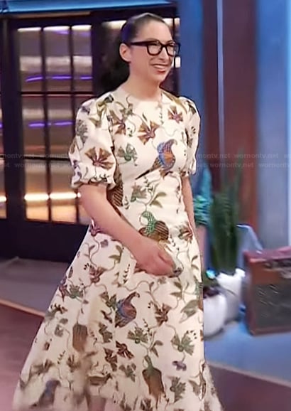 Gesine Bullock-Prado's bird print dress on The Kelly Clarkson Show