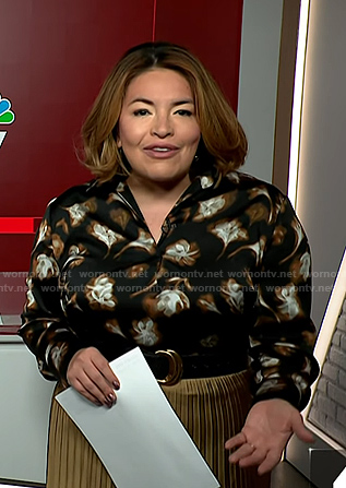 Gilma Avalos's black floral print blouse on NBC News Daily