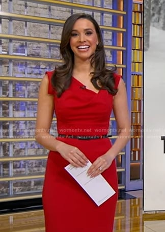Hanna Battah's red asymmetric neck sheath dress on Good Morning America