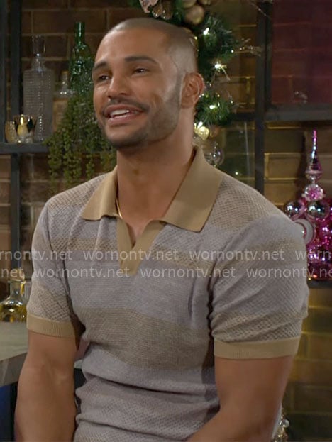 Holden's striped knit polo shirt on The Young and the Restless