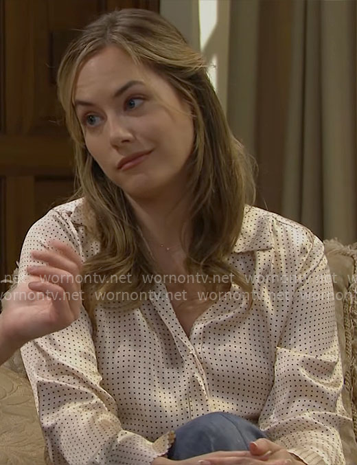Hope's cream polka dot shirt on The Bold and the Beautiful
