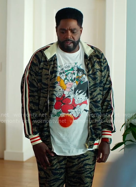 Howard's tiger stripe print track suit on Loot