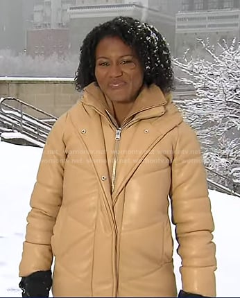 Janai's beige leather puffer coat on Good Morning America