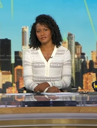 Janai's white lace inset henley top on Good Morning America