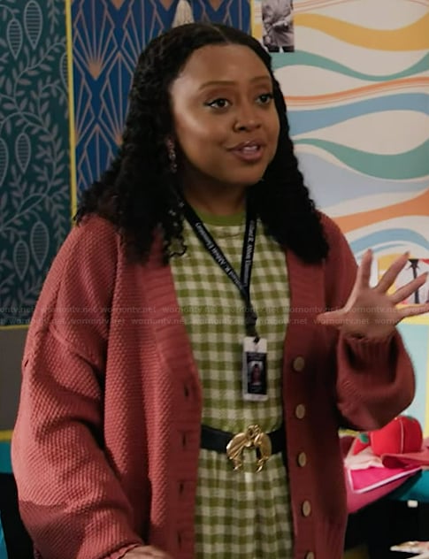 Janine's green gingham check dress on Abbott Elementary