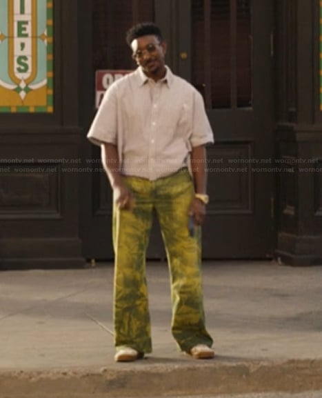 Jazz's green acid dye jeans on Bel-Air