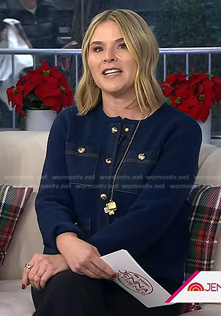 Jenna's navy denim detail ribbed cardigan jacket on Today
