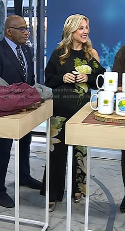 Jennifer Jolly's black floral one-shoulder sweater and pants on Today
