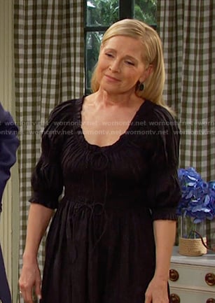 Jennifer's black smocked puff sleeve dress on Days of our Lives