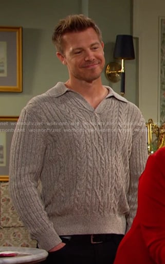 Jeremy's beige cable knit polo sweater on Days of our Lives