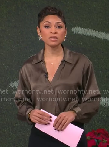 Jericka Duncan's brown wrap shirt on CBS Mornings
