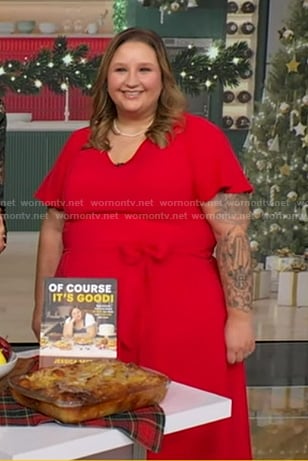 Jessica Secrest's red tie waist dress on Good Morning America