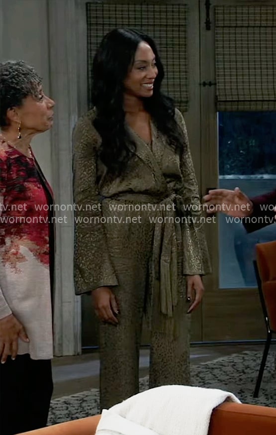 Jordan's green leopard jumpsuit on General Hospital