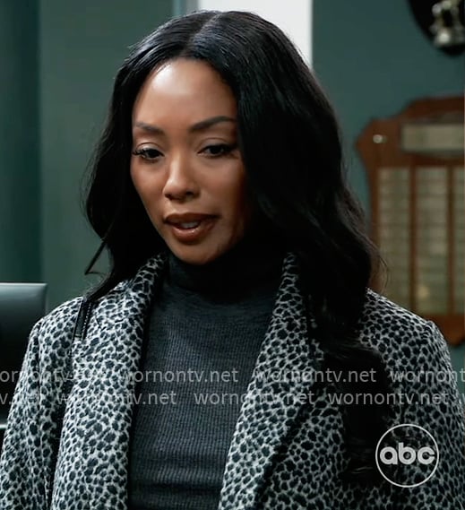 Jordan's grey leopard print coat on General Hospital